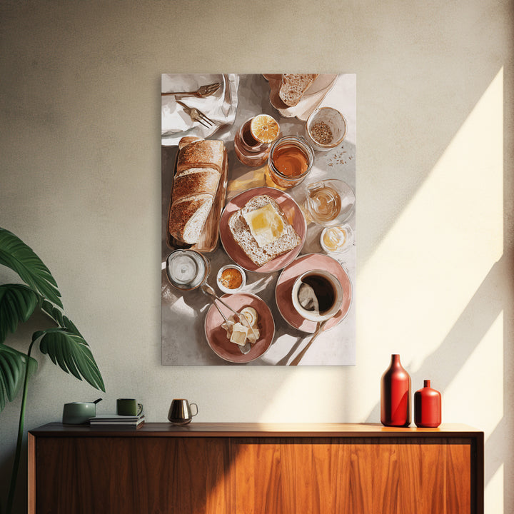 Fresh Bread with Butter and Honey Framed Canvas Print, Kitchen Art, Kitchen, Kitchen Decor, Watercolor Art, Kitchen, KIT-2x3-98