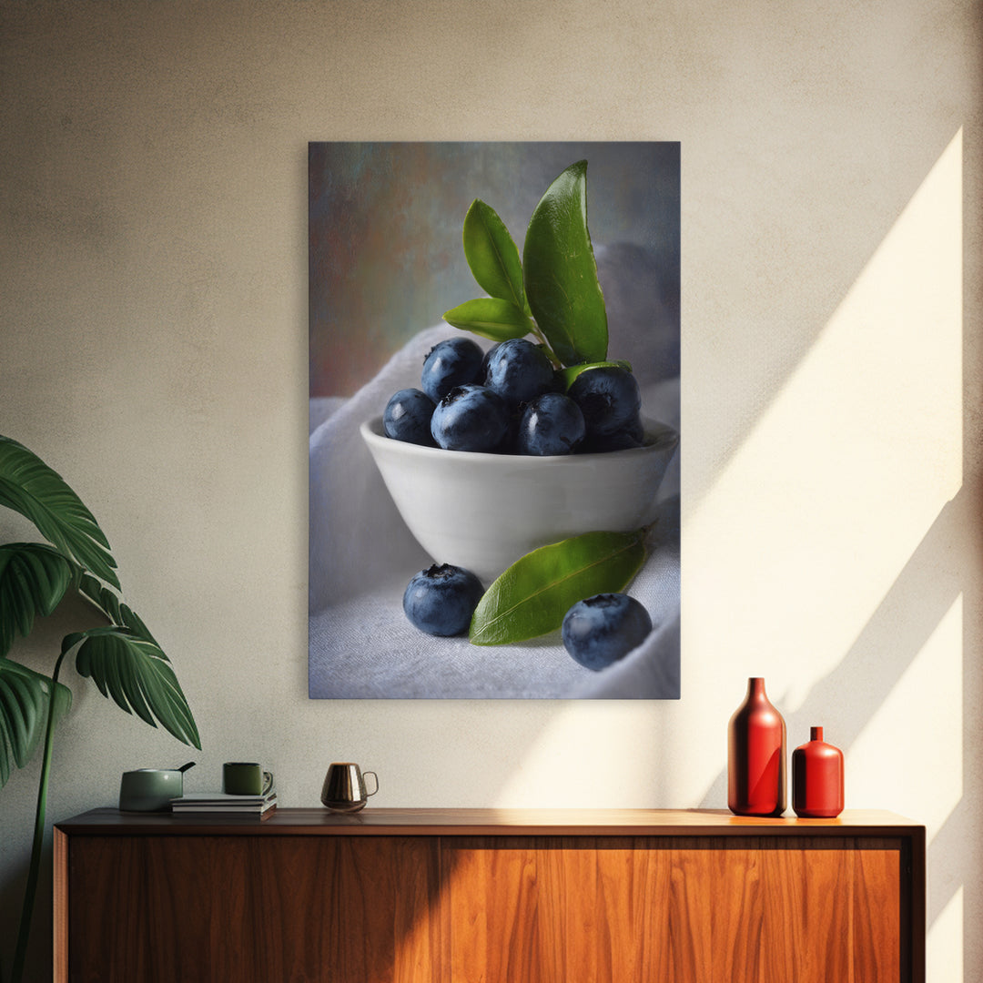 Blueberries in a White Bowl Canvas Print, Kitchen Art, Kitchen Wall Art, Kitchen Decor, Fine Art, Kitchen, Dining Room Wall Art, KIT-2x3-99