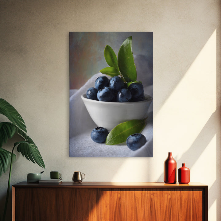 Blueberries in a White Bowl Canvas Print, Kitchen Art, Kitchen Wall Art, Kitchen Decor, Fine Art, Kitchen, Dining Room Wall Art, KIT-2x3-99