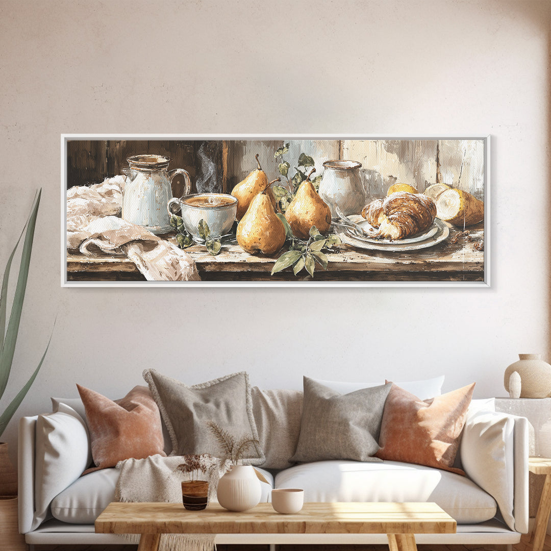 Farmhouse Pears on a Wooden Board Framed Canvas Print, Kitchen Art, Digital Print, Kitchen Decor, Kitchen, Kitchen Print, KIT-3x1-1