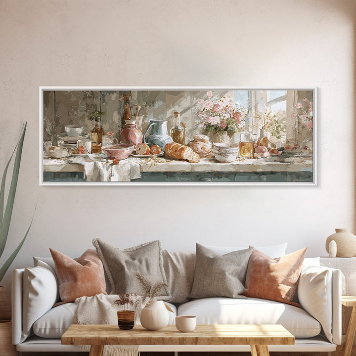 Floral Bouquet in a Kitchen Pitcher Canvas Print, Kitchen Art, Modern Art, Kitchen Decor, Fine Art, Kitchen, Neutral Decor, KIT-3x1-16