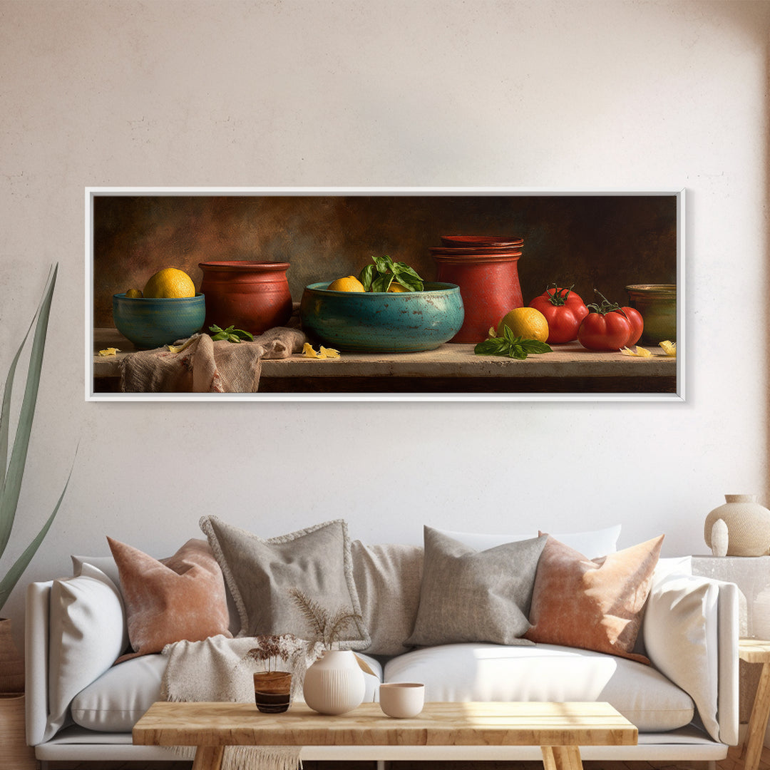 Lemons and Blue Ceramic Bowl Still Life Framed Canvas Print, Kitchen Art, Printable Wall Art, Kitchen Decor, Fine Art, Kitchen, KIT-3x1-18