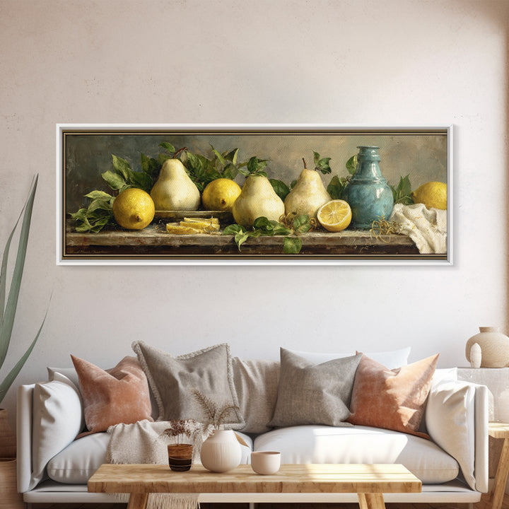Farmhouse Pears on a Wooden Board Canvas Print, Kitchen Art, Modern Art, Kitchen Decor, Abstract Art, Kitchen, Neutral Decor, KIT-3x1-25