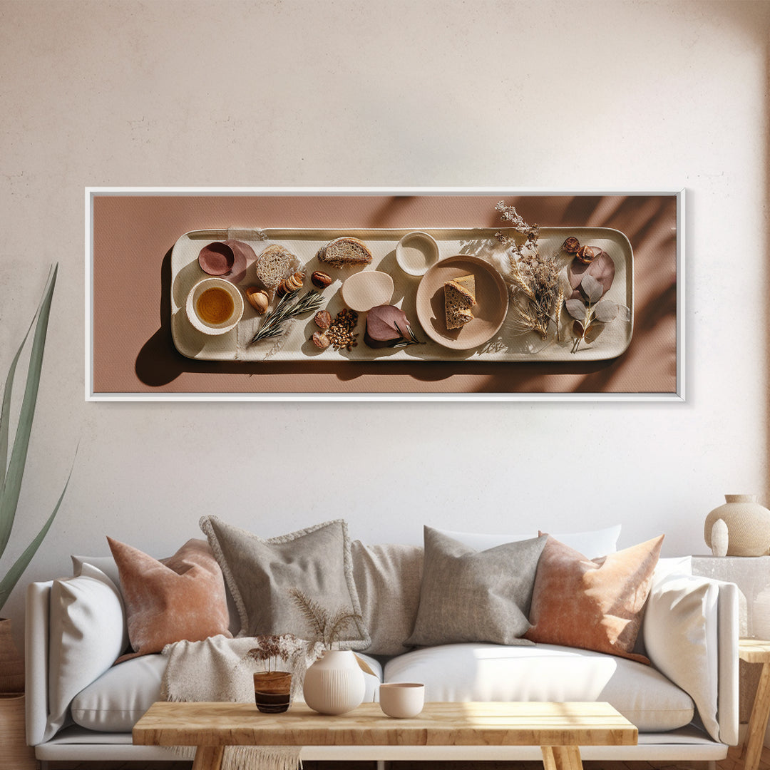 Chef Knives and Herbs Arranged as Graphic Canvas Print, Kitchen Art, Art Deco, Kitchen Decor, Watercolor Art, Kitchen, KIT-3x1-26