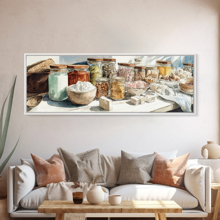 Watercolor Spice Jars Without Readable Labels Canvas Print, Kitchen Art, Printable Art, Kitchen Decor, Oil Painting, Kitchen, KIT-3x1-29