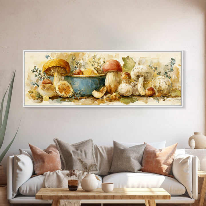 Mushrooms and Thyme Botanical Study Canvas Print, Kitchen Art, Luxury Decor, Kitchen Decor, Fine Art, Kitchen, Art Prints, KIT-3x1-31
