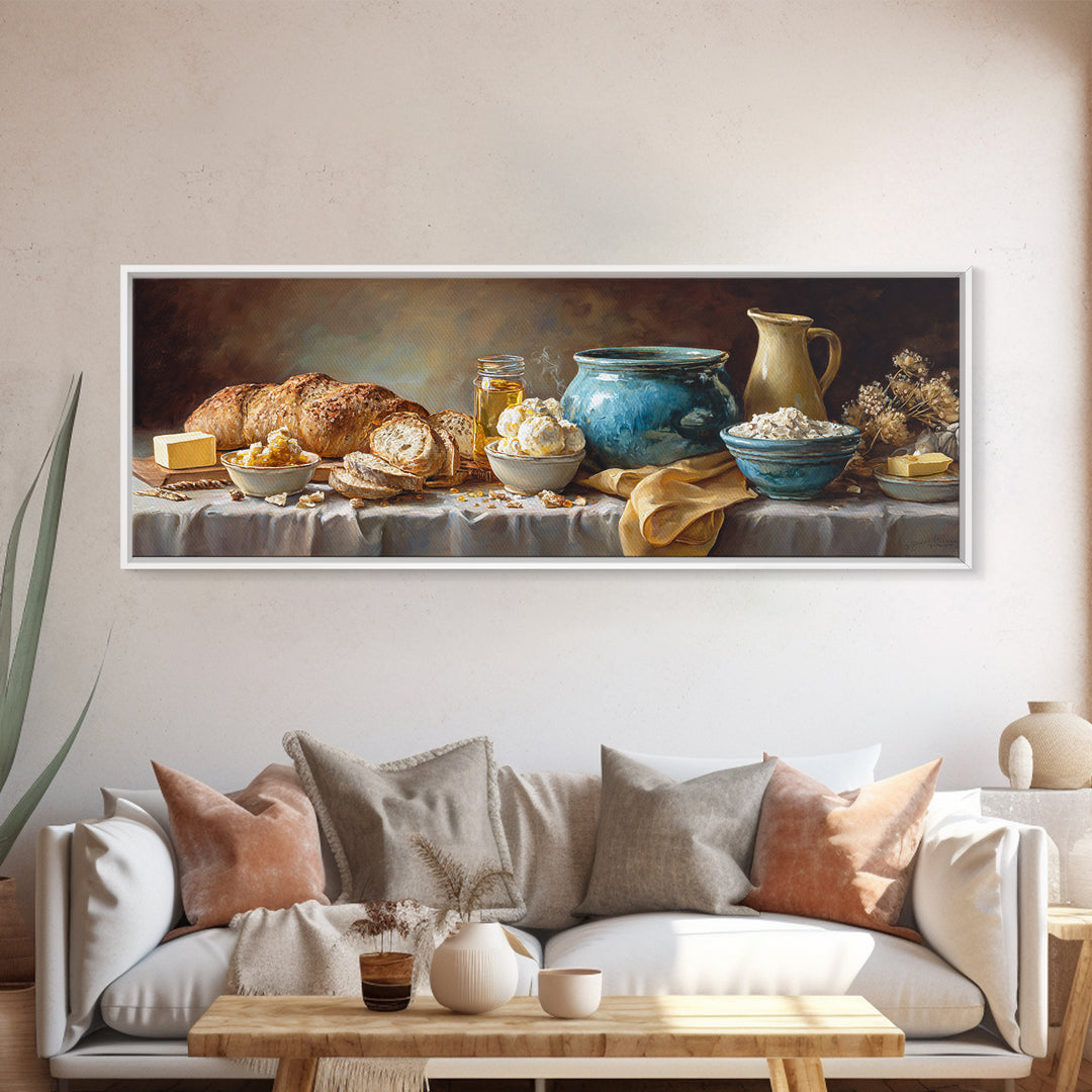 Fresh Bread with Butter and Honey Canvas Print, Kitchen Art, Art Prints, Kitchen Decor, Abstract Art, Kitchen, Modern Art, KIT-3x1-34