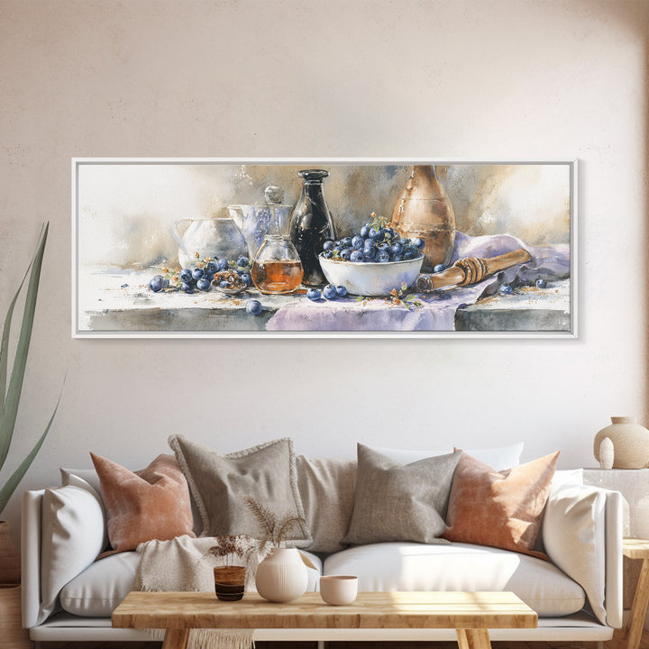 Blueberries in a White Bowl Canvas Print, Kitchen Art, Art Print, Kitchen Decor, Fine Art, Kitchen, Art Prints, Digital Art, KIT-3x1-35