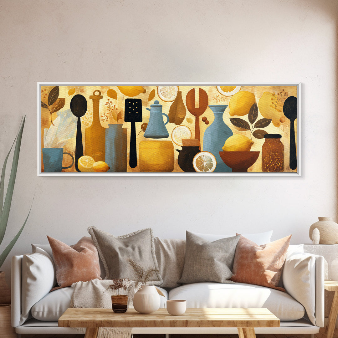Kitchen Utensil Silhouettes Framed Canvas Print, Kitchen Art, Kitchen Decor, Abstract Art, Kitchen, Kitchen Art Print, KIT-3x1-37