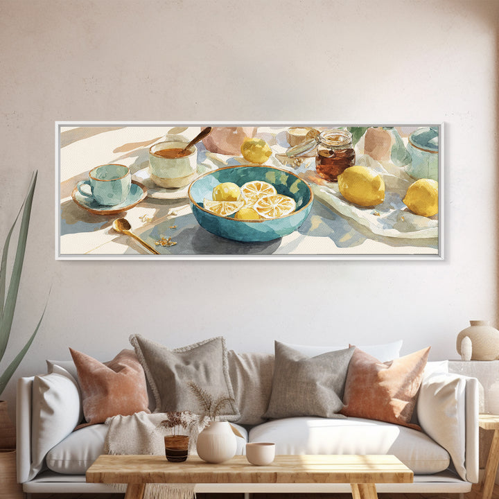 Lemons and Blue Ceramic Bowl Still Life Canvas Print, Kitchen Art, Printable Art, Kitchen Decor, Kitchen, Coffee Wall Art, KIT-3x1-42