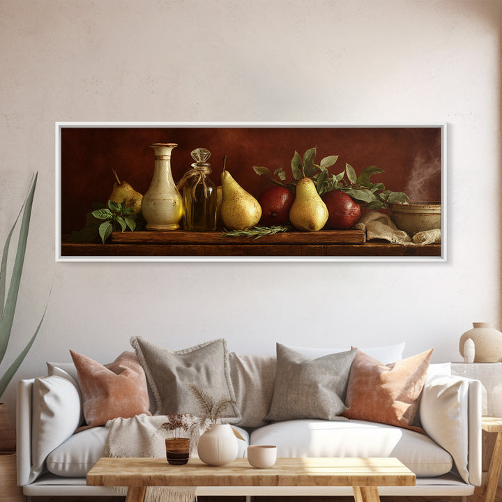 Farmhouse Pears on a Wooden Board Canvas Print, Kitchen Art, Modern Art, Kitchen Decor, Abstract Art, Kitchen, Neutral Decor, KIT-3x1-49
