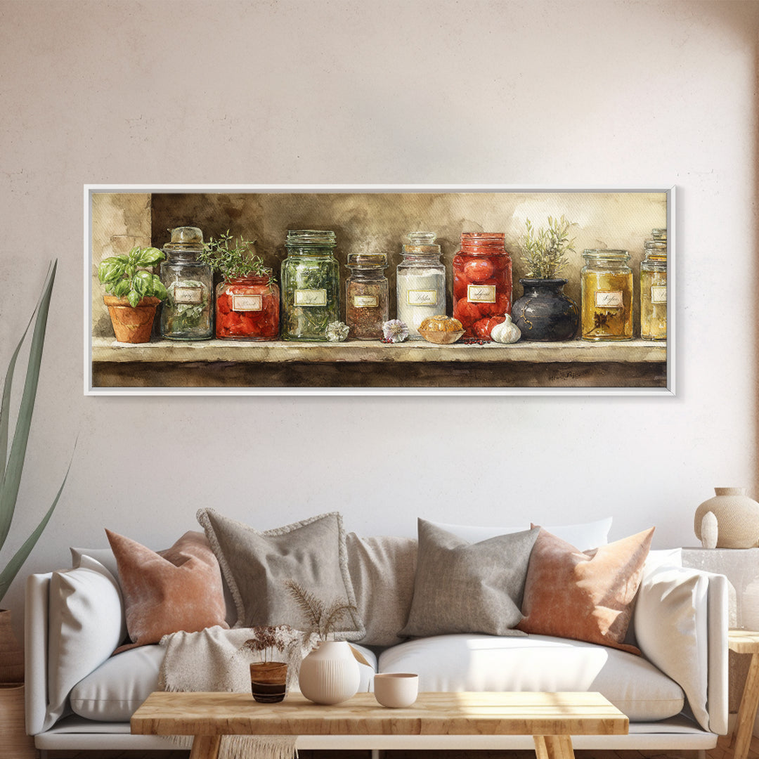 Watercolor Spice Jars Without Readable Labels Canvas Print, Kitchen Art, Kitchen Decor, Kitchen, Kitchen Art Print, KIT-3x1-5