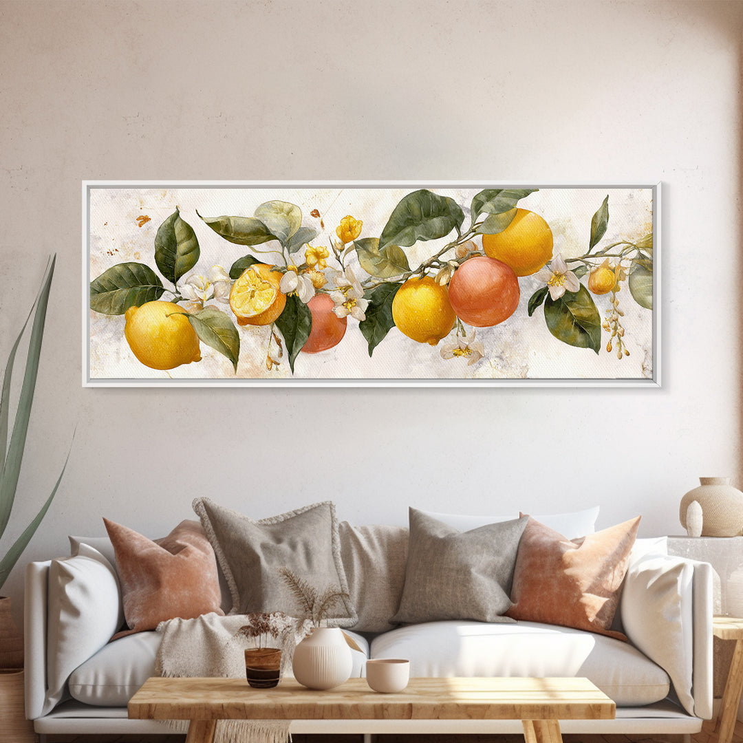 Orange Citrus Botanical Branch Framed Canvas Print, Kitchen Art, Kitchen Decor, Oil Painting, Kitchen, Kitchen Wall Decor, KIT-3x1-51
