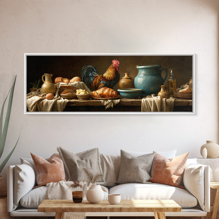 Rooster Portrait for Country Kitchen Charm Framed Canvas Print, Kitchen Art, Textured Painting, Kitchen Decor, Kitchen, KIT-3x1-56