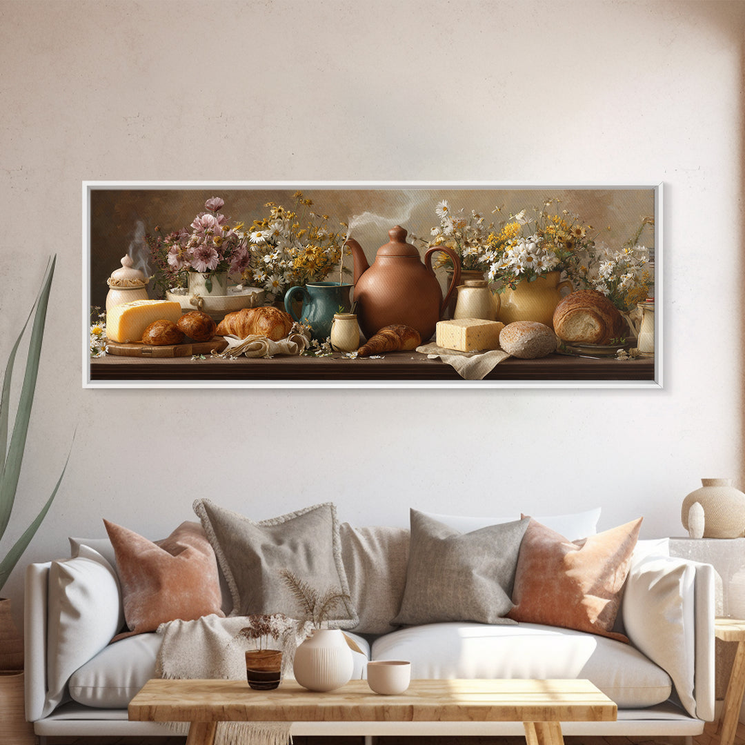 Tea Kettle with Steam and Wildflowers Canvas Print, Kitchen Art, Coffee Art, Kitchen Decor, Fine Art, Kitchen, Fine Art Print, KIT-3x1-6