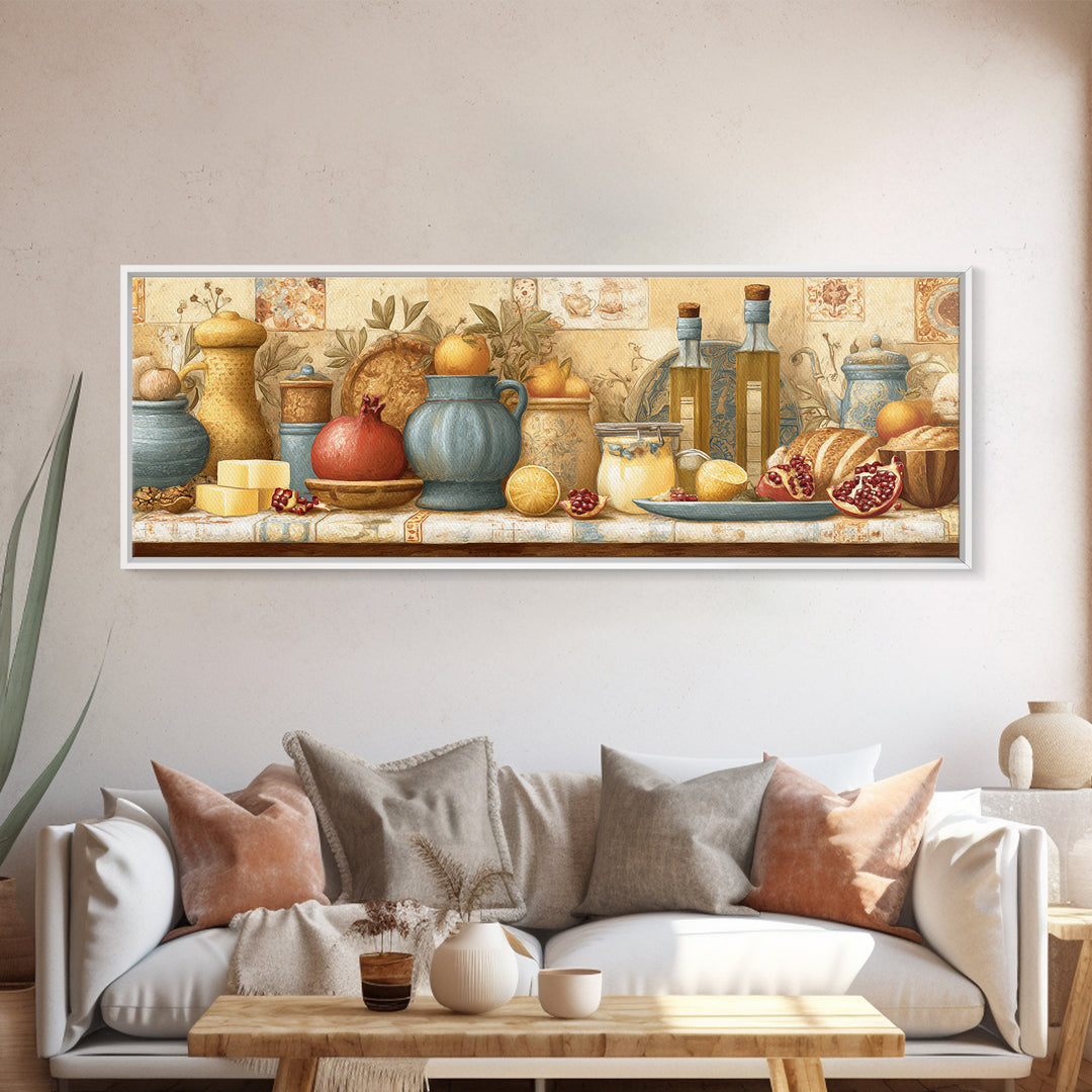 Figs Pomegranates and Linen Composition Canvas Print, Kitchen Art, Gallery Decor, Kitchen Decor, Fine Art, Kitchen, KIT-3x1-62