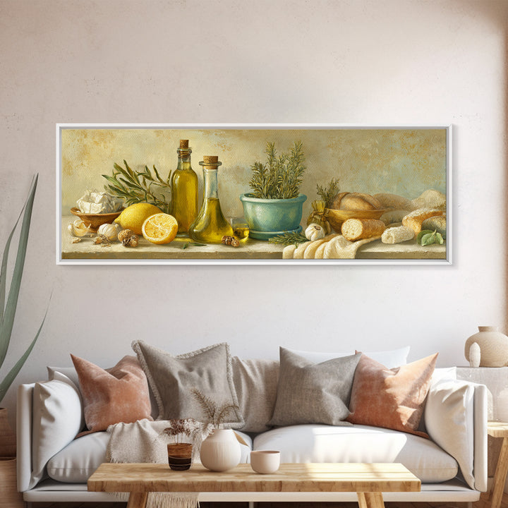 Olive Oil Bottle and Rosemary Branch Framed Canvas Print, Kitchen Art, Trendy Wall Art, Kitchen Decor, Fine Art, Kitchen, KIT-3x1-69