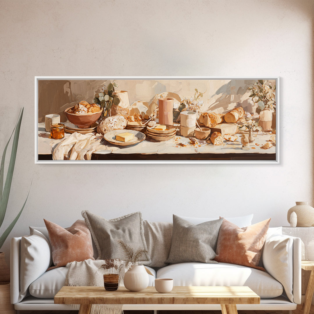 Fresh Bread with Butter and Honey Framed Canvas Print, Kitchen Art, Kitchen Wall Art, Kitchen Decor, Fine Art, Kitchen, KIT-3x1-82