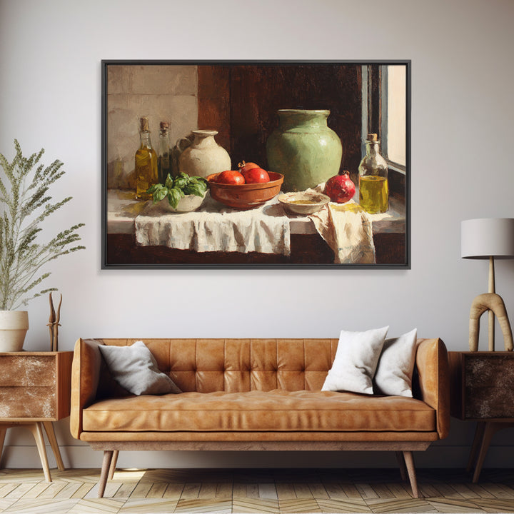 Figs Pomegranates and Linen Composition Framed Canvas Print, Kitchen Art, Wall Decor, Kitchen Decor, Abstract Art, Kitchen, KIT-3x2-2