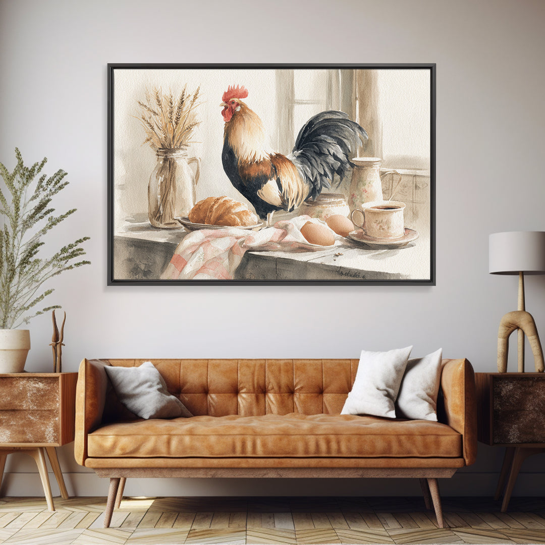 Rooster Portrait for Country Kitchen Charm Framed Canvas Print, Kitchen Art, Printable Art, Kitchen Decor, Oil Painting, KIT-3x2-20