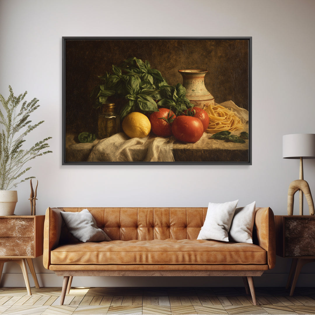 Pasta Lemons and Basil Mediterranean Still Life Canvas Print, Kitchen Art, Kitchen Wall Decor, Kitchen Decor, Fine Art, Kitchen, KIT-3x2-21