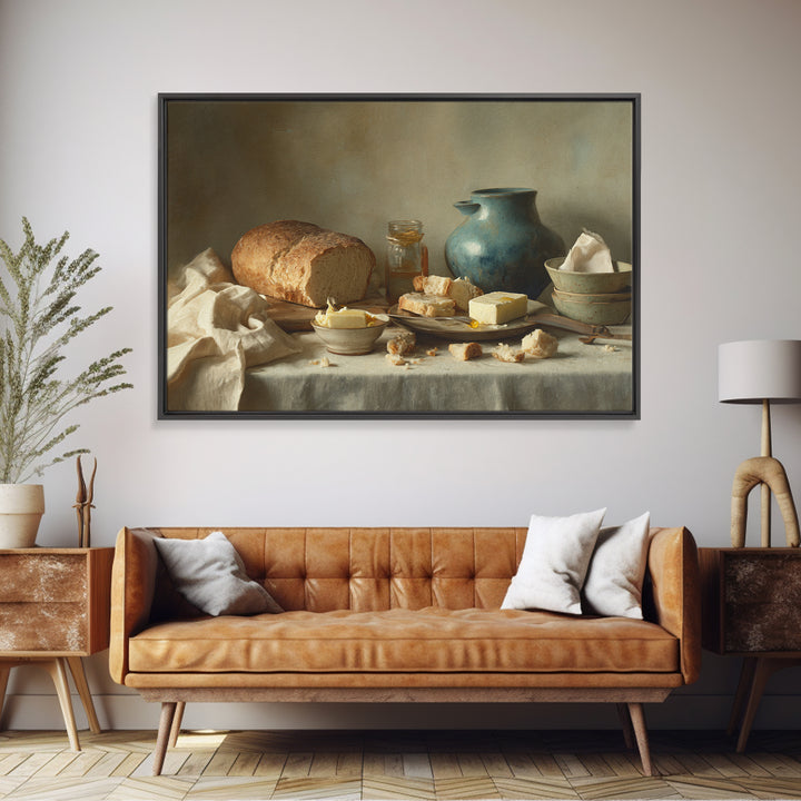 Fresh Bread with Butter and Honey Canvas Print, Kitchen Art, Printable Wall Art, Kitchen Decor, Oil Painting, Kitchen, KIT-3x2-22