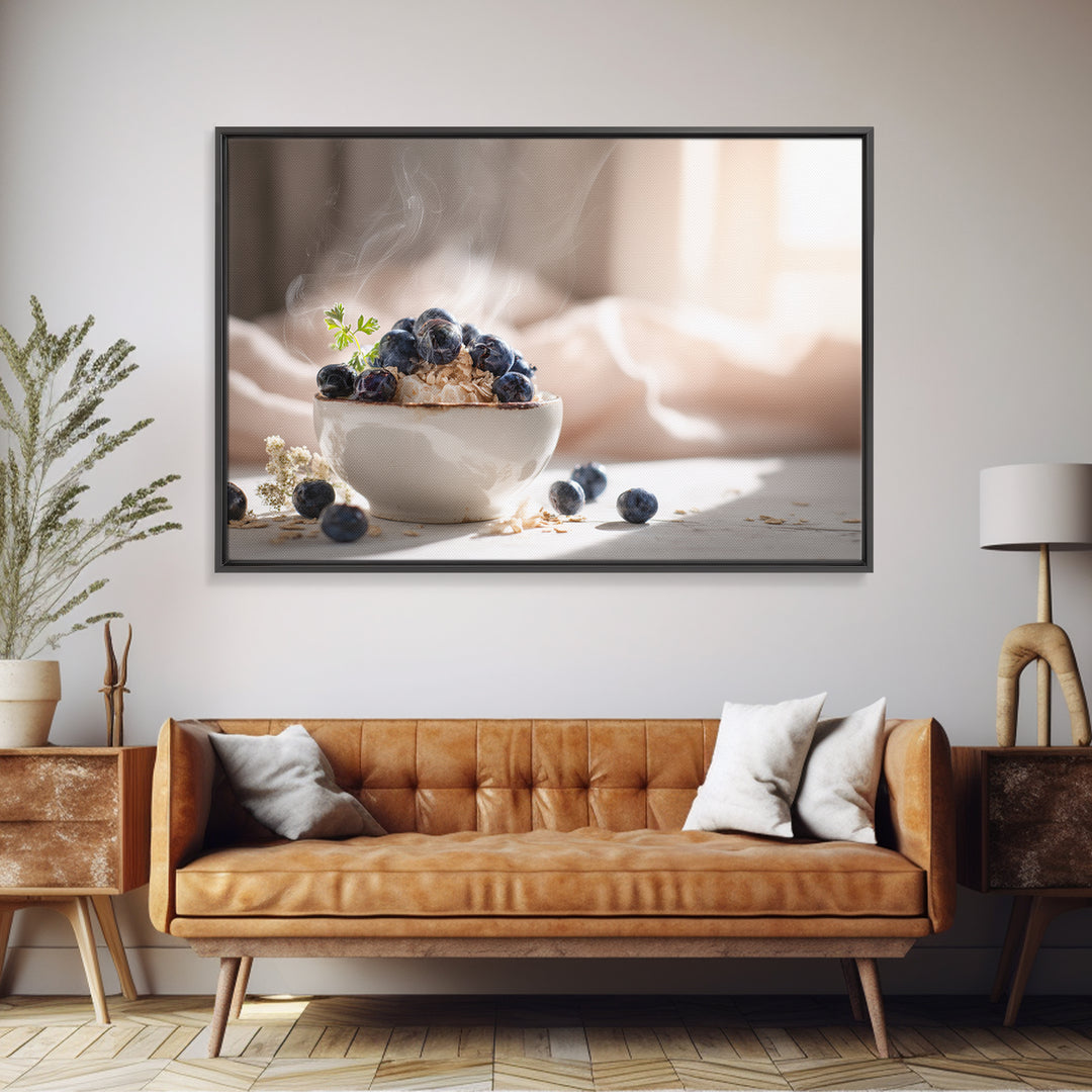Blueberries in a White Bowl Framed Canvas Print, Kitchen Art, Kitchen Decor, Kitchen, Kitchen Art Print, Bar Cart Decor, KIT-3x2-23