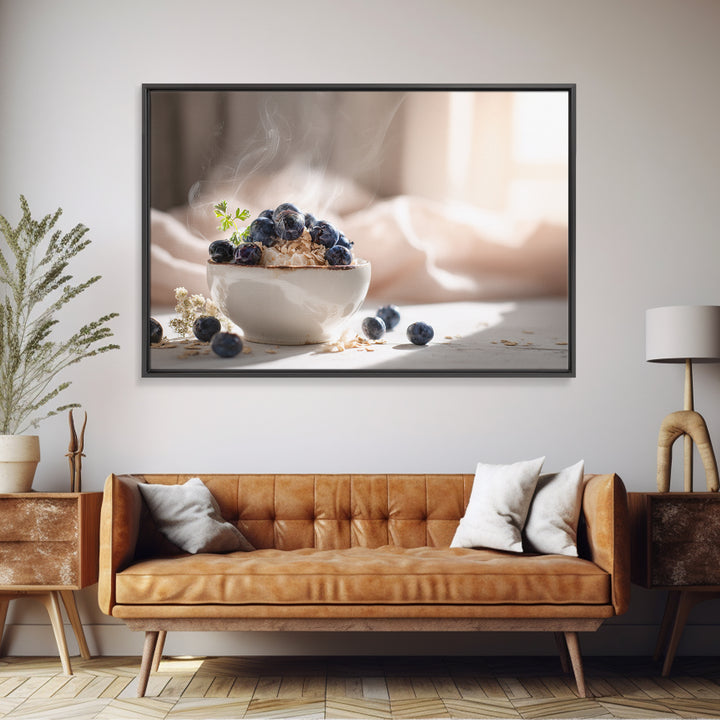 Blueberries in a White Bowl Framed Canvas Print, Kitchen Art, Kitchen Decor, Kitchen, Kitchen Art Print, Bar Cart Decor, KIT-3x2-23