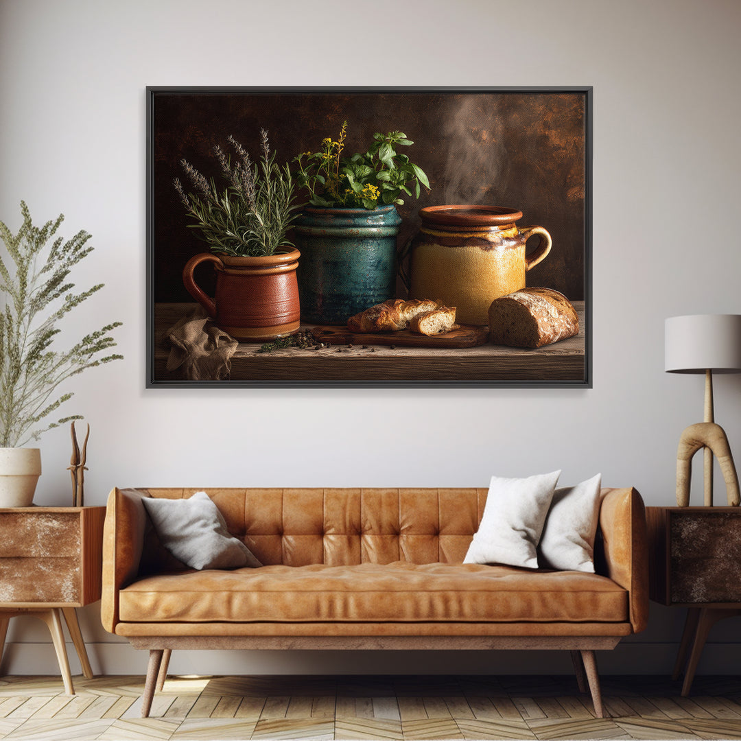 Fresh Herbs in Terracotta Pots Canvas Print, Kitchen Art, Dining Room Wall Art, Kitchen Decor, Fine Art, Kitchen, Luxury Decor, KIT-3x2-29