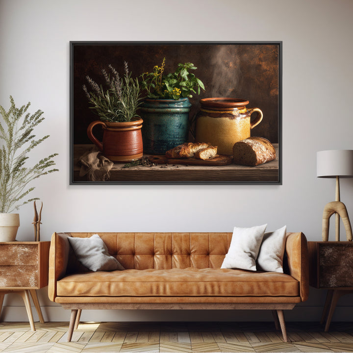 Fresh Herbs in Terracotta Pots Canvas Print, Kitchen Art, Dining Room Wall Art, Kitchen Decor, Fine Art, Kitchen, Luxury Decor, KIT-3x2-29