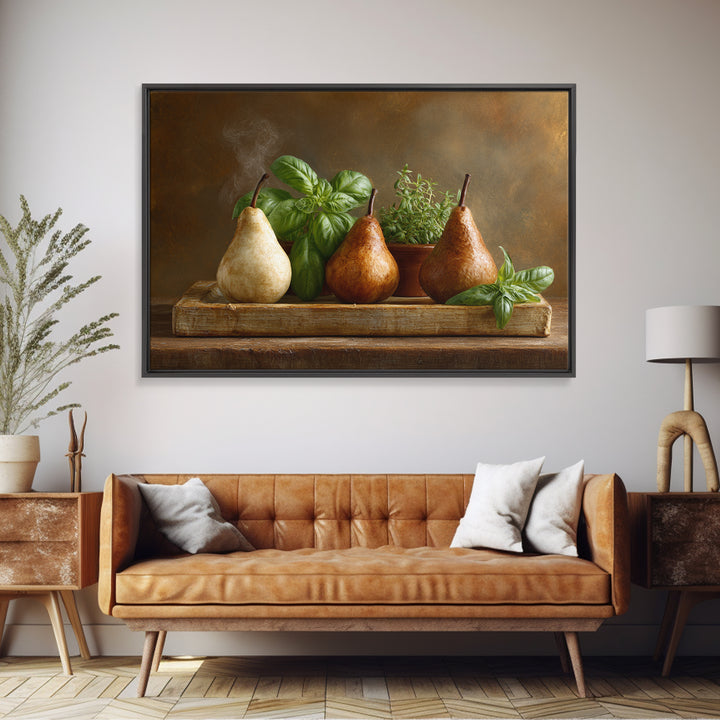 Farmhouse Pears on a Wooden Board Canvas Print, Kitchen Art, Coffee Art, Kitchen Decor, Oil Painting, Kitchen, Fine Art Print, KIT-3x2-37
