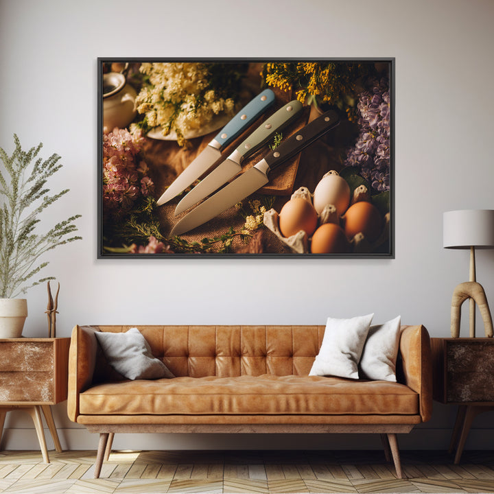 Chef Knives and Herbs Arranged as Graphic Canvas Print, Kitchen Art, Kitchen Wall Art, Kitchen Decor, Fine Art, Kitchen, KIT-3x2-38