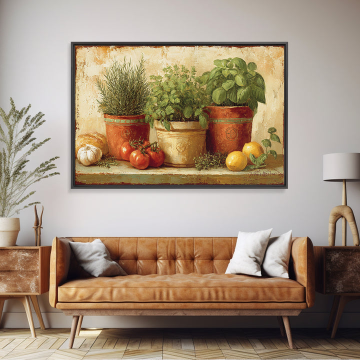 Fresh Herbs in Terracotta Pots Canvas Print, Kitchen Art, Dining Room Wall Art, Kitchen Decor, Fine Art, Kitchen, Luxury Decor, KIT-3x2-53