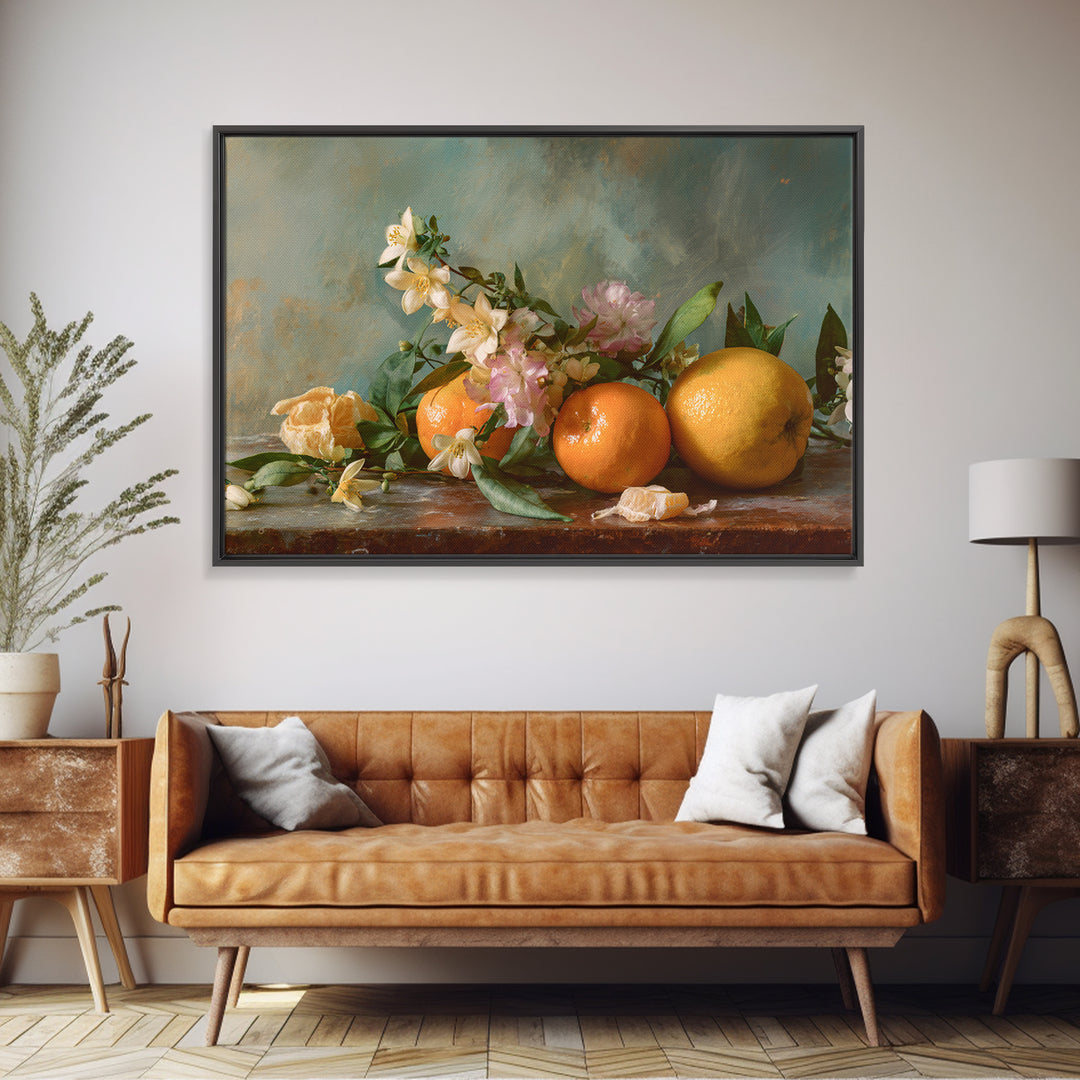 Orange Citrus Botanical Branch Framed Canvas Print, Kitchen Art, Art Deco, Kitchen Decor, Oil Painting, Kitchen, Poster Art, KIT-3x2-63