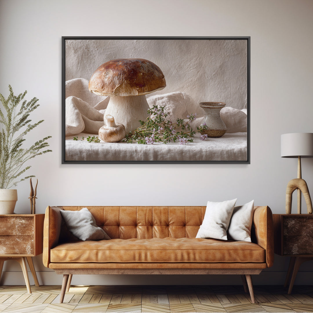 Mushrooms and Thyme Botanical Study Canvas Print, Kitchen Art, Textured Painting, Kitchen Decor, Watercolor Art, Kitchen, KIT-3x2-67