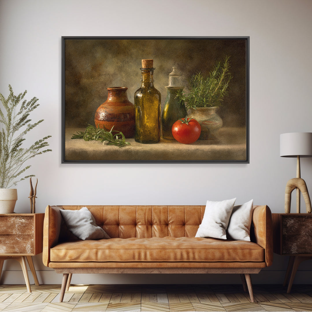 Olive Oil Bottle and Rosemary Branch Framed Canvas Print, Kitchen Art, Kitchen Print, Kitchen Decor, Watercolor Art, Kitchen, KIT-3x2-81