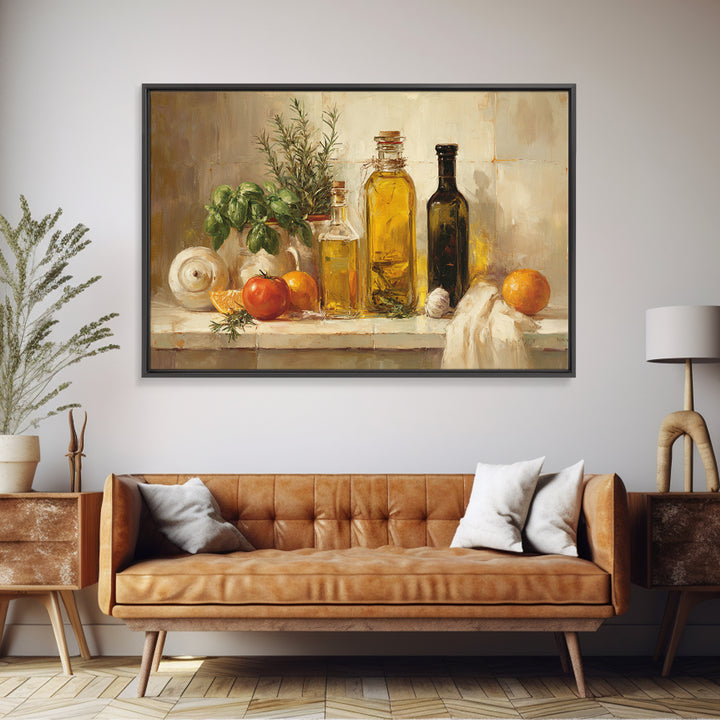 Olive Oil Bottle and Rosemary Branch Framed Canvas Print, Kitchen Art, Printable Art, Kitchen Decor, Oil Painting, Kitchen, KIT-3x2-9