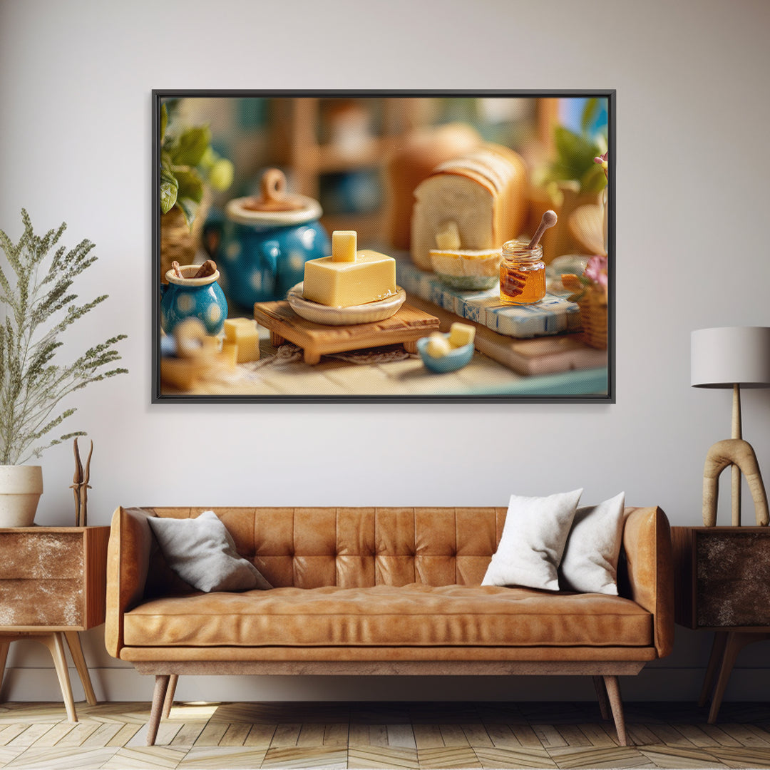 Fresh Bread with Butter and Honey Canvas Print, Kitchen Art, Minimalist Wall Art, Kitchen Decor, Abstract Art, Kitchen, KIT-3x2-94