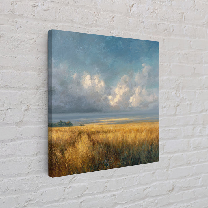 Golden Wheat Field Beneath Huge Clouds Framed Canvas Print, Landscape Art, Wall Art Print, Living Room Decor, Fine Art, Horizon, LAN-1x1-24