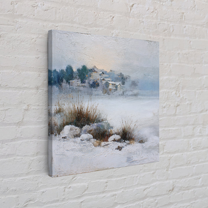 Snow Covered Alpine Village at Dusk Canvas Print, Landscape Art, Abstract Wall Art, Living Room Decor, Fine Art, Horizon, LAN-1x1-31