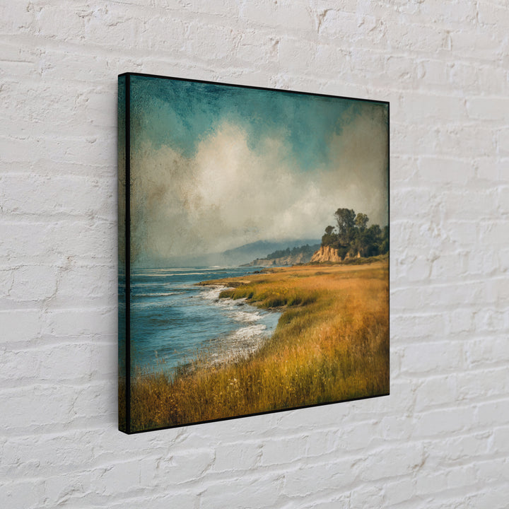 Coastal Cliffs with Crashing Waves Framed Canvas Print, Landscape Art, Gallery Decor, Living Room Decor, Fine Art, Horizon, LAN-1x1-32