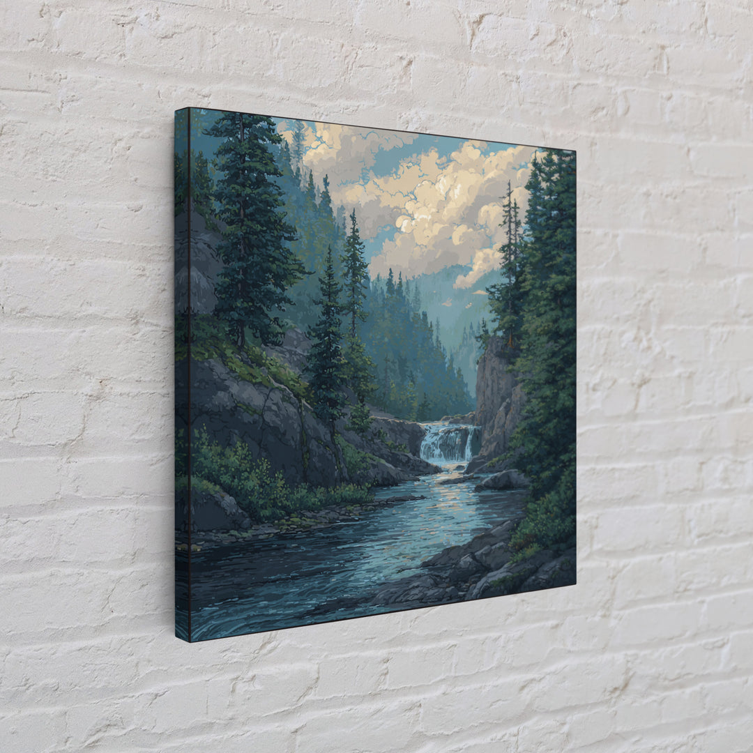 Waterfall Hidden in Dense Forest Canvas Print, Landscape Art, Original Painting, Living Room Decor, Fine Art, Horizon, LAN-1x1-36