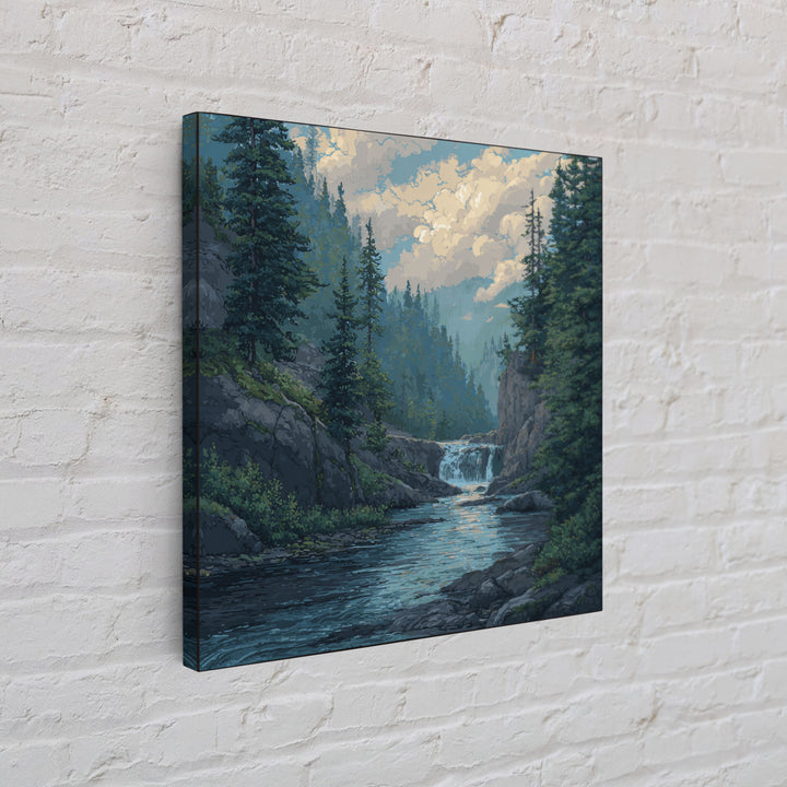 Waterfall Hidden in Dense Forest Canvas Print, Landscape Art, Original Painting, Living Room Decor, Fine Art, Horizon, LAN-1x1-36