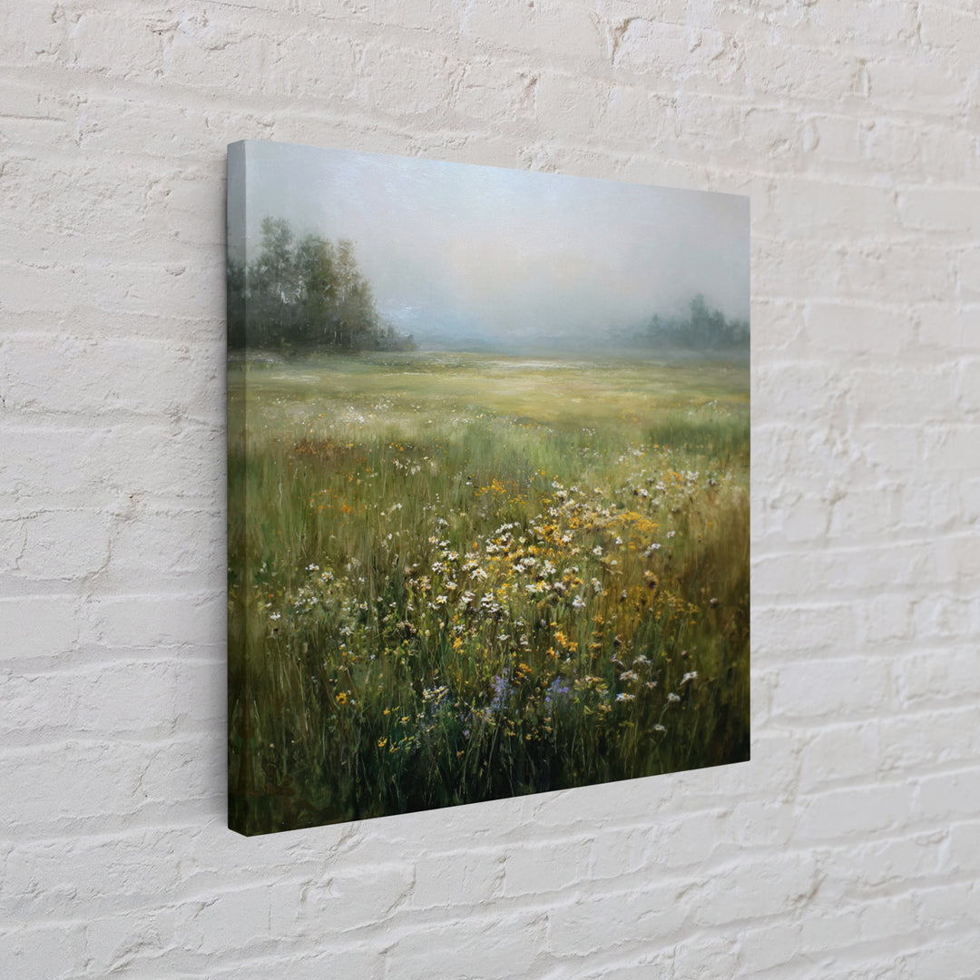 Sunlit Meadow with Wildflowers Framed Canvas Print, Landscape Art, Boho Decor, Living Room Decor, Fine Art, Horizon, Art Prints, LAN-1x1-37