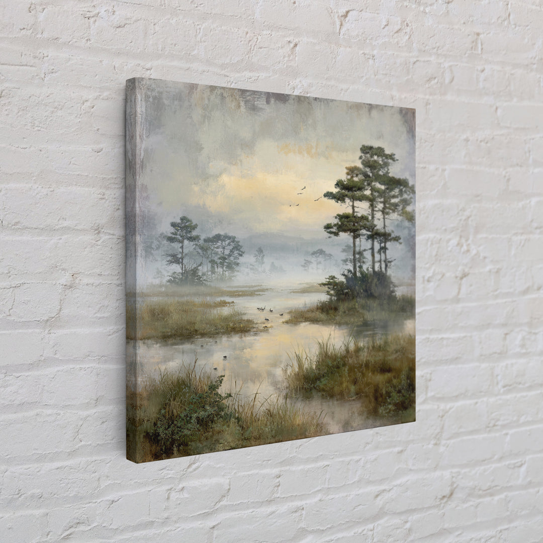Misty Cypress Swamp Framed Canvas Print, Landscape Art, Living Room Wall Art, Living Room Decor, Oil Painting, Horizon, LAN-1x1-46