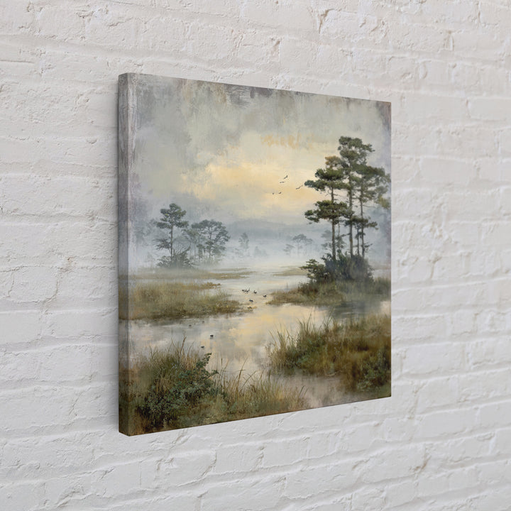 Misty Cypress Swamp Framed Canvas Print, Landscape Art, Living Room Wall Art, Living Room Decor, Oil Painting, Horizon, LAN-1x1-46