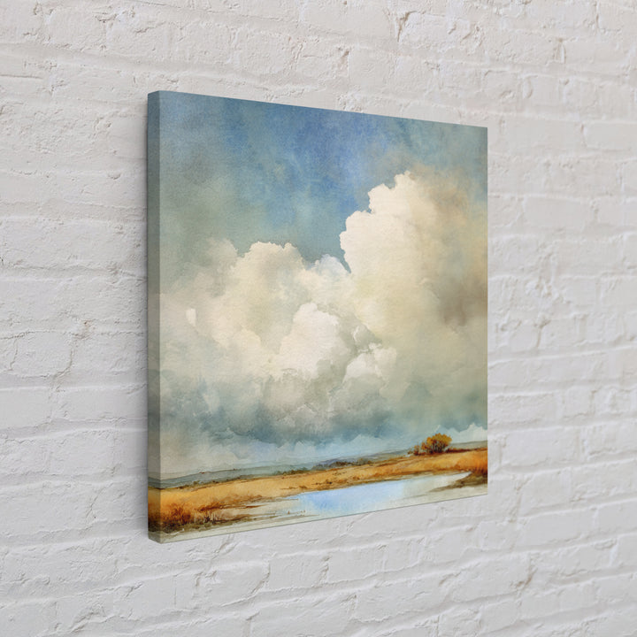 Storm Clouds over an Open Prairie Framed Canvas Print, Landscape Art, Floral Wall Art, Living Room Decor, Fine Art, Horizon, LAN-1x1-51