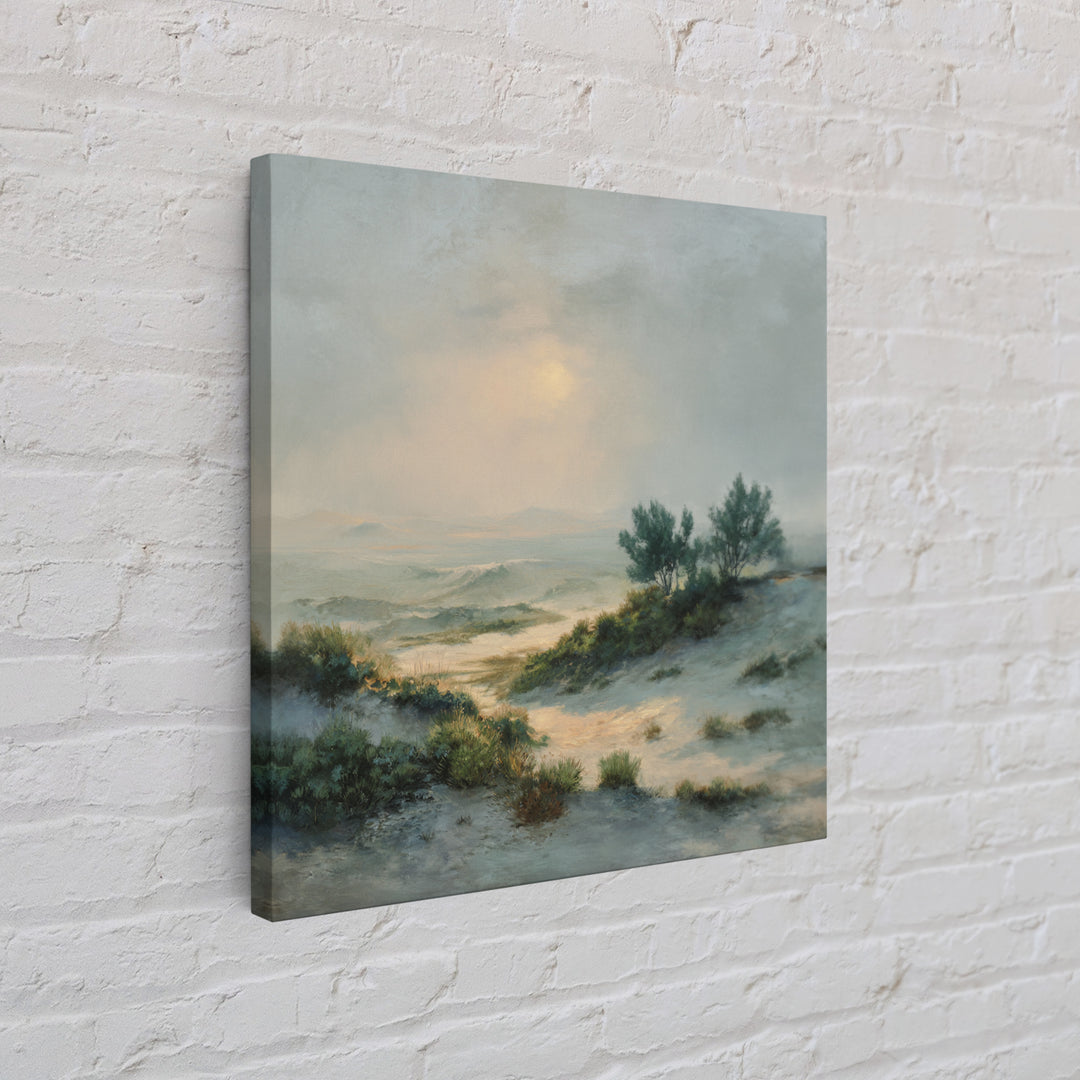 Desert Dunes under Pale Moon Canvas Print, Landscape Art, Gallery Decor, Living Room Decor, Fine Art, Horizon, Wall Art, LAN-1x1-59