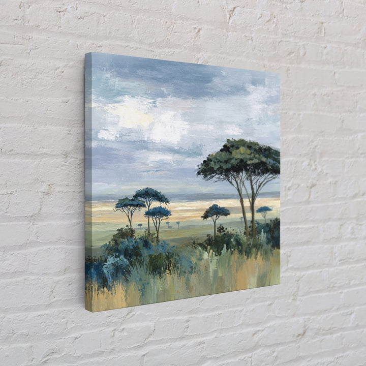 Wide Savanna with Acacia Silhouette Framed Canvas Print, Landscape Art, Modern Decor, Living Room Decor, Fine Art, Horizon, LAN-1x1-67