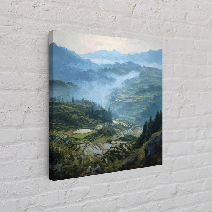 Rice Terraces Glowing Canvas Print, Landscape Art, Neutral Decor, Living Room Decor, Oil Painting, Horizon, Home Decor, LAN-1x1-90